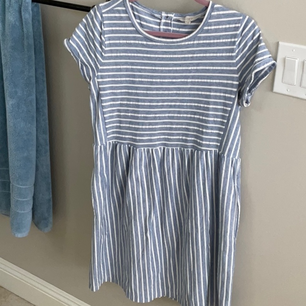 Loft blue and white striped babydoll dress